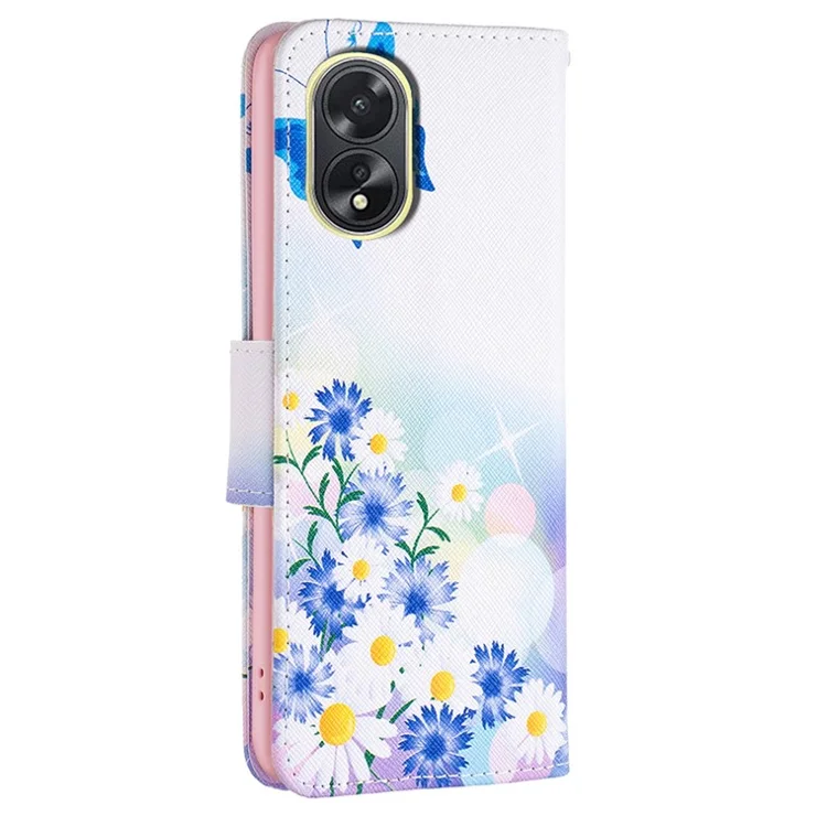 PU Leather Phone Cover for Oppo A38 4G , Pattern Printing Phone Case with Stand Wallet - Butterfly and Flowers
