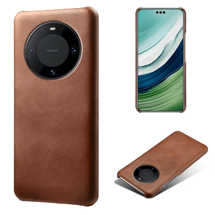 For Huawei Mate 60 Pro+ Cell Phone Cover Anti-Scratch PU Leather + PC Cover Calf Texture Shell - Brown