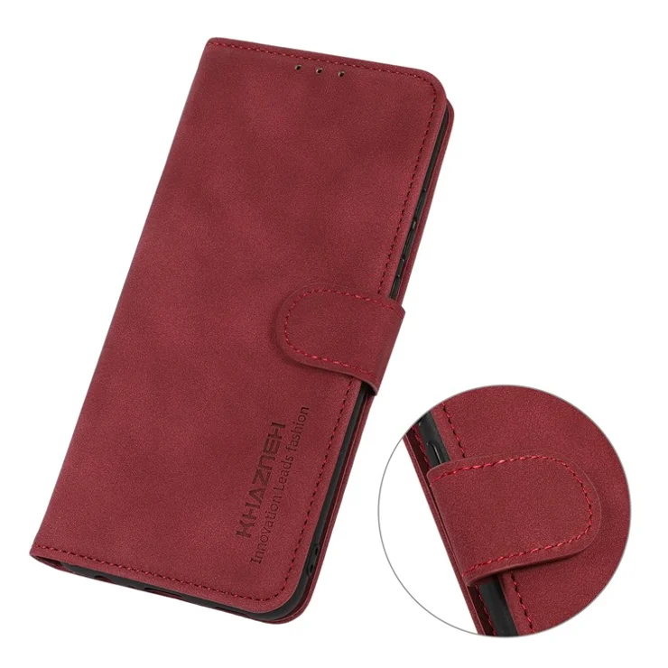 KHAZNEH For Honor X6a 4G Wallet Stand Cover Magnetic Closure PU Leather Textured Phone Case - Red