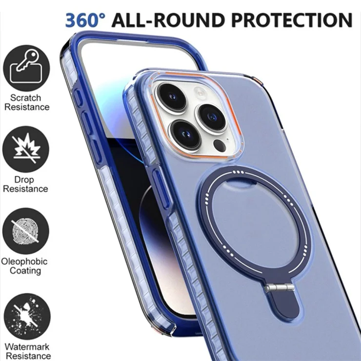 Kickstand Slim Case for iPhone 15 Pro Detachable PC+TPU Anti-Drop Phone Shell Compatible with MagSafe - Blue