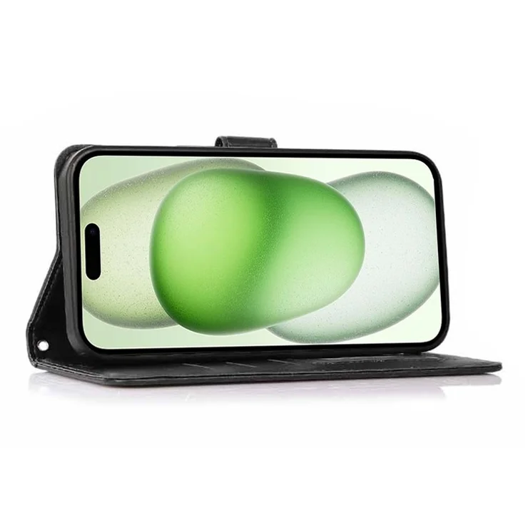 For iPhone 15 Plus PU Leather Wallet Stand Phone Case Detachable 2-in-1 Phone Cover - Black