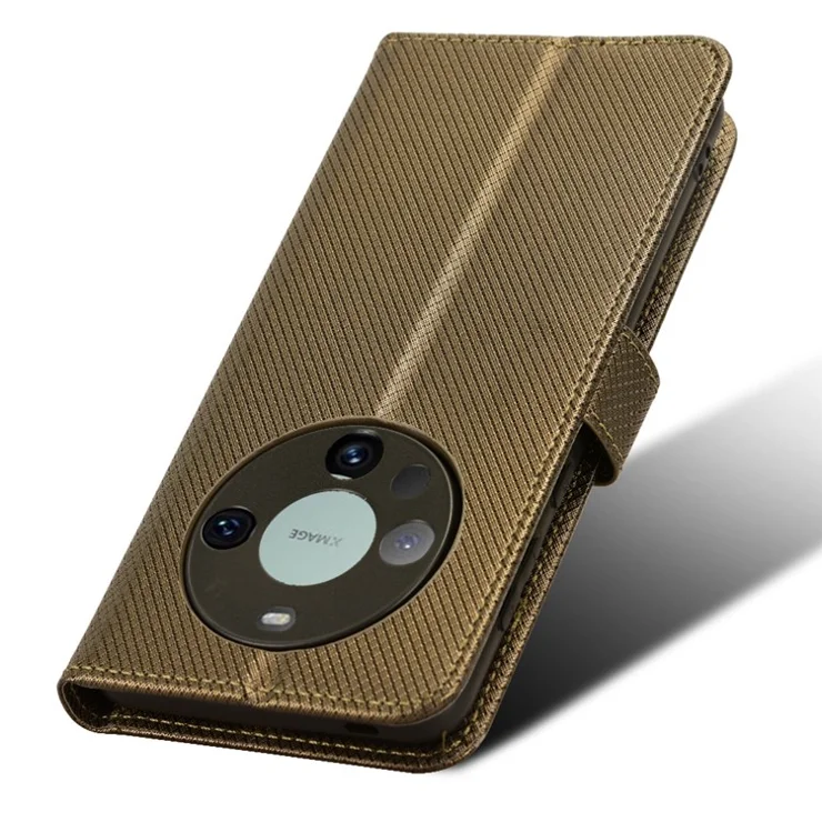 For Huawei Mate 60 Anti-Scratch Shell Diamond Texture Stand Cover PU Leather Phone Case - Brown