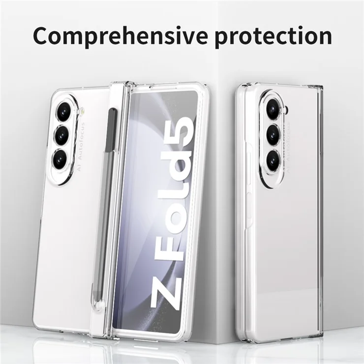 For Samsung Galaxy Z Fold5 5G PC Phone Case Anti-drop Cover with Tempered Glass Screen Film and Stylus - Transparent