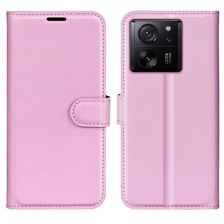 For Xiaomi 13T / 13T Pro Drop Protection Litchi Texture Stand Wallet Phone Case PU Leather Cover - Pink