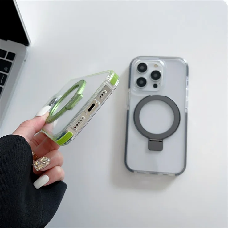 For iPhone 15 Pro Max Case Acrylic+PET+TPU+Magnet Phone Cover Compatible with MagSafe - Grey