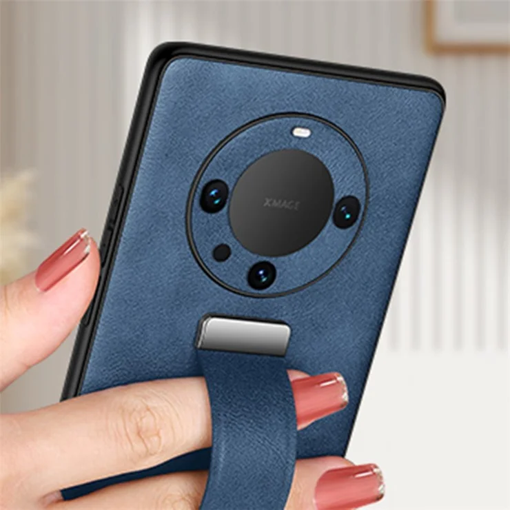 SULADA Fashion Series for Huawei Mate 60 Pro / 60 Pro+ Retractable Strap Kickstand Cover Leather+PC+TPU Phone Case - Black