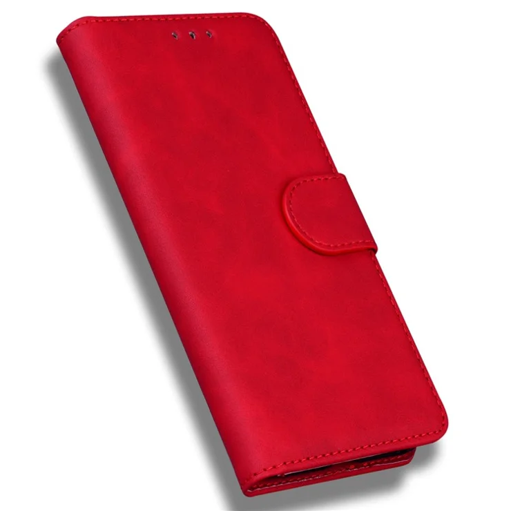 Solid Color Leather Cover for Motorola Moto G14 4G Shockproof Wallet Stand Phone Case - Red