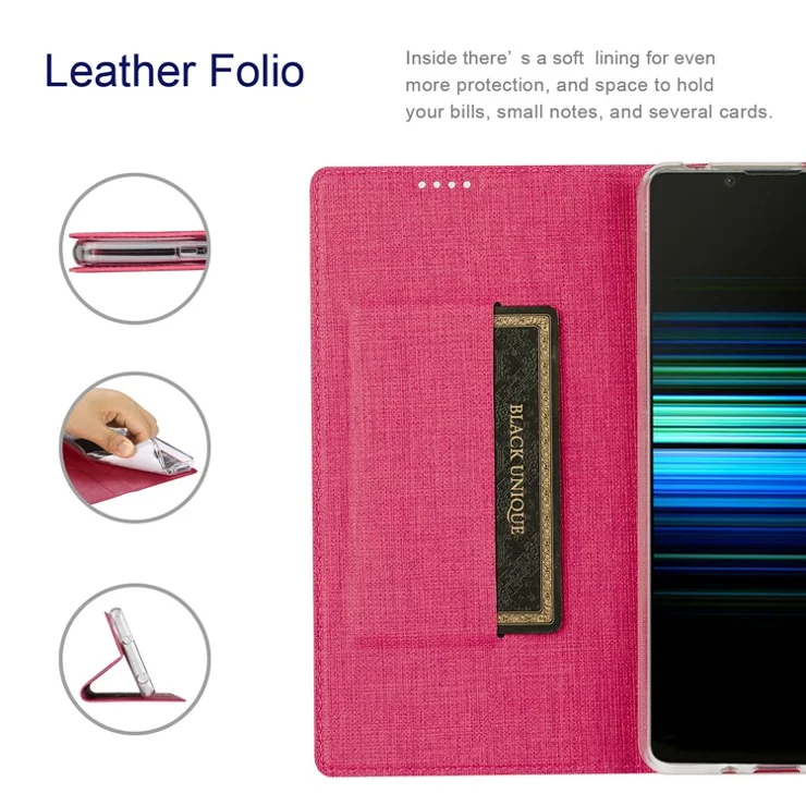 VILI DMX Series for Sony Xperia 5 V Case PU Leather Stand Phone Cover with Card Holder - Rose