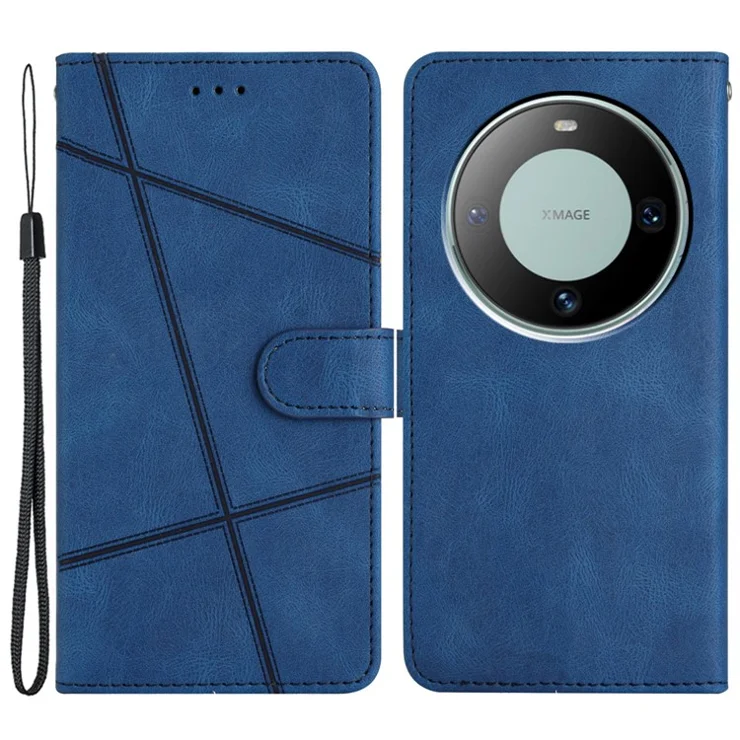 For Huawei Mate 60 Wallet Stand Phone Case Crazy Horse Texture PU Leather Imprinted Lines Cover - Blue