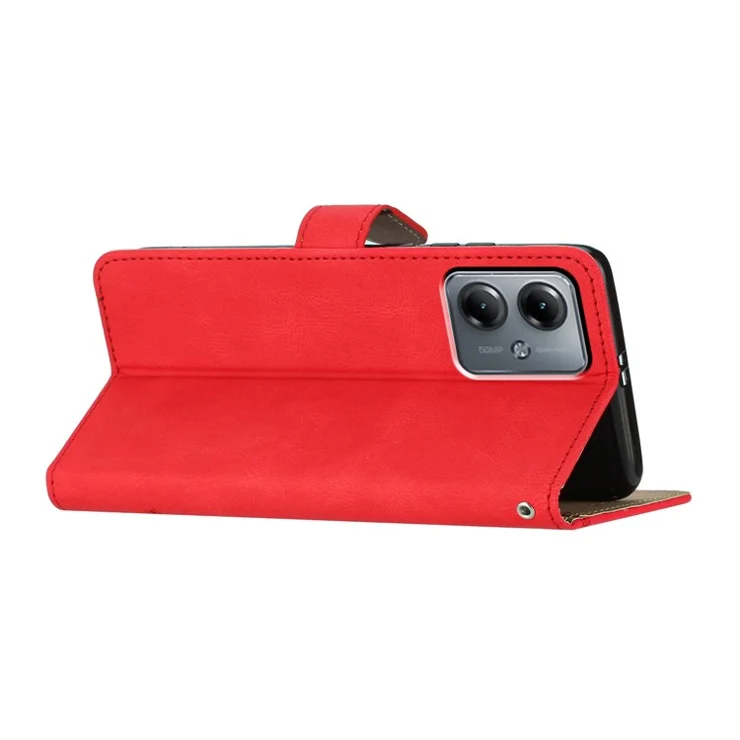 For Motorola Moto G14 4G Stand Wallet Phone Leather Case Crazy Horse Texture Imprinted Lines Cover - Red