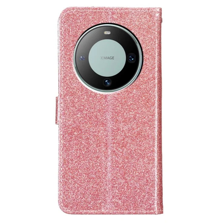 For Huawei Mate 60 Glitter PU Leather Case Anti-scratch Wallet Stand Phone Cover - Rose Gold