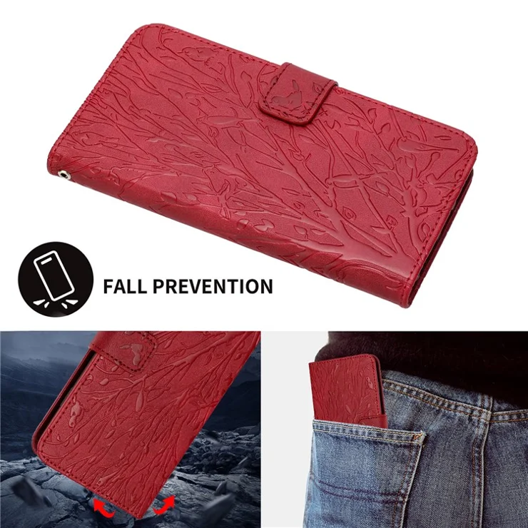 For Google Pixel 8 Pro Leather Case Solid Color Imprinted Stand Wallet Phone Cover - Red