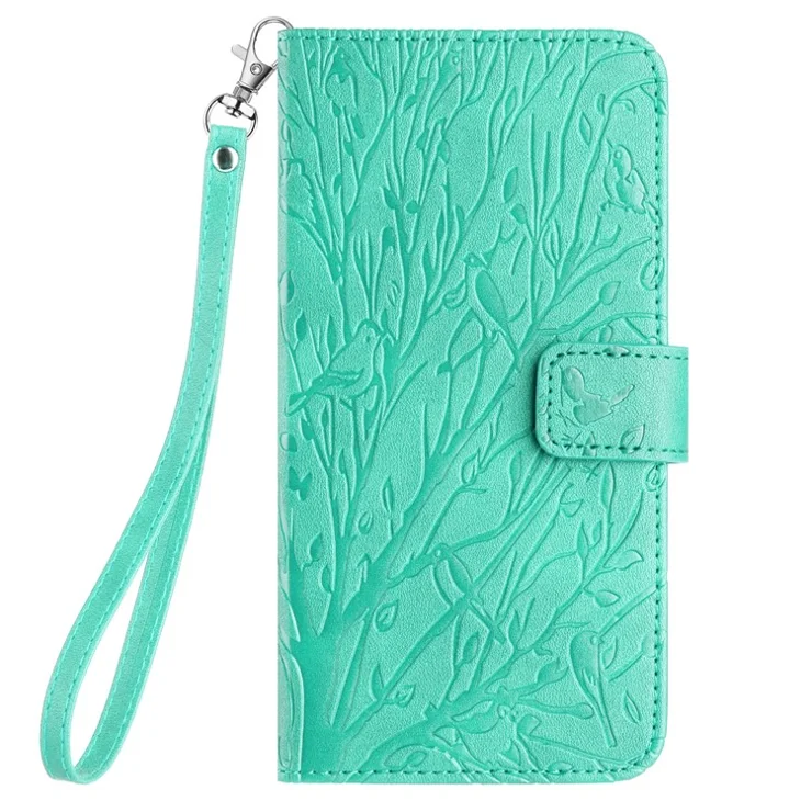 For Samsung Galaxy S22+ 5G Case Wallet Stand Imprinted PU Leather Phone Cover - Green