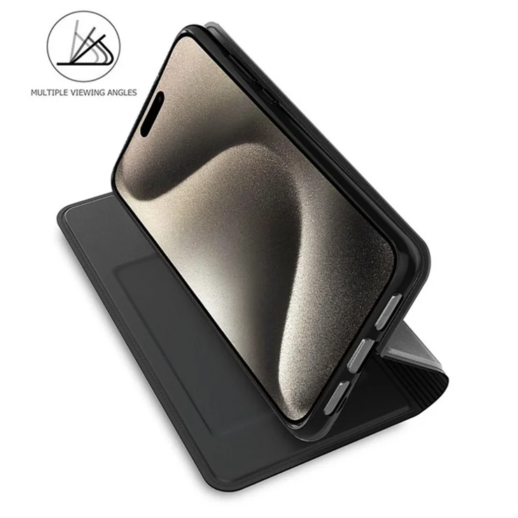 For iPhone 15 Pro Case PU Leather Phone Shell Card Holder Phone Cover - Black