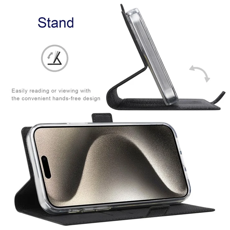 VILI K Series for iPhone 15 Plus Case Folio Flip PU Leather Phone Cover - Black
