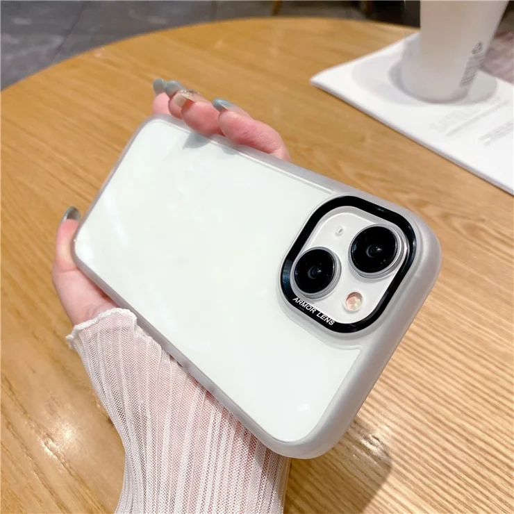 For iPhone 14 Plus Case Phone Shell Metal Lens Frame Bump Proof TPU + PC Cover - Translucent