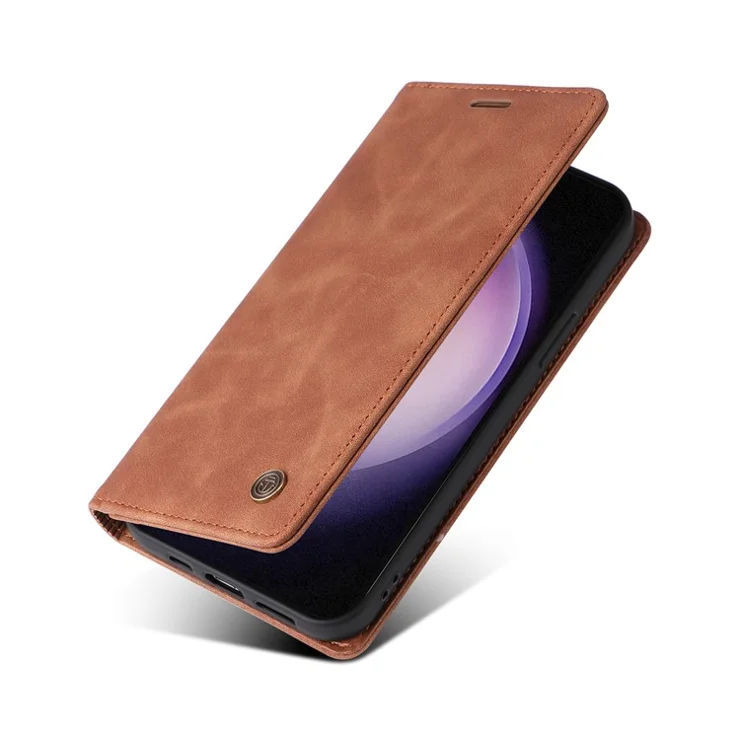 006 Series For Samsung Galaxy S23 Case PU Leather Wallet Sucker Closure Phone Cover - Brown