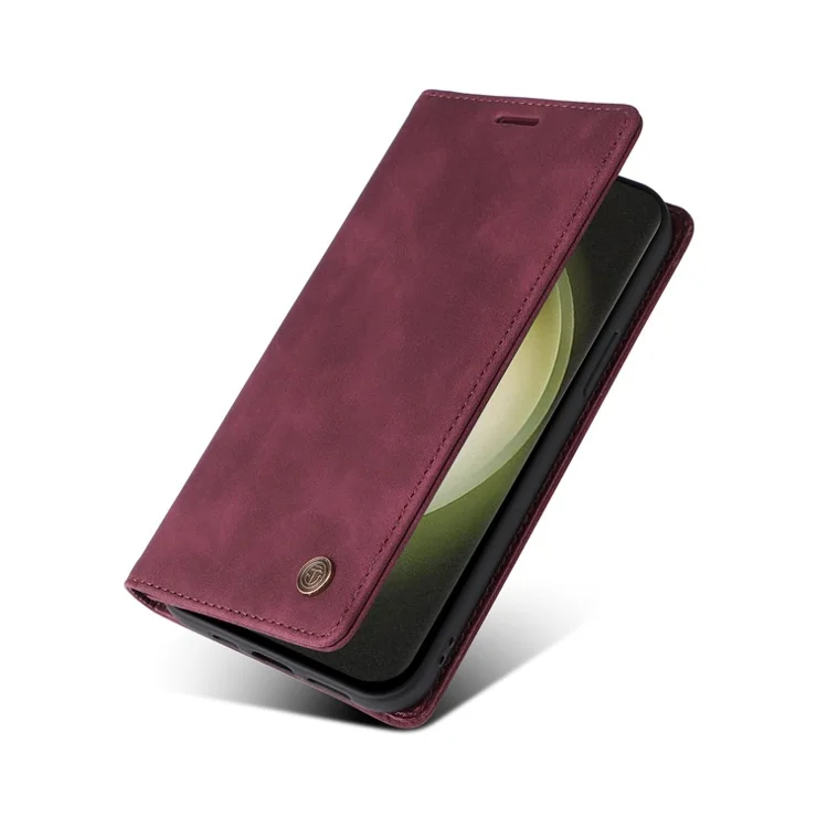 006 Series For Samsung Galaxy S23 Ultra Leather Case Phone Wallet Cover with Sucker Closure - Wine Red