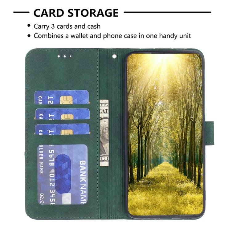 BINFEN COLOR For Samsung Galaxy A05s 4G Phone Cases Wallet Stand Geometry Imprinted Leather Cover - Green