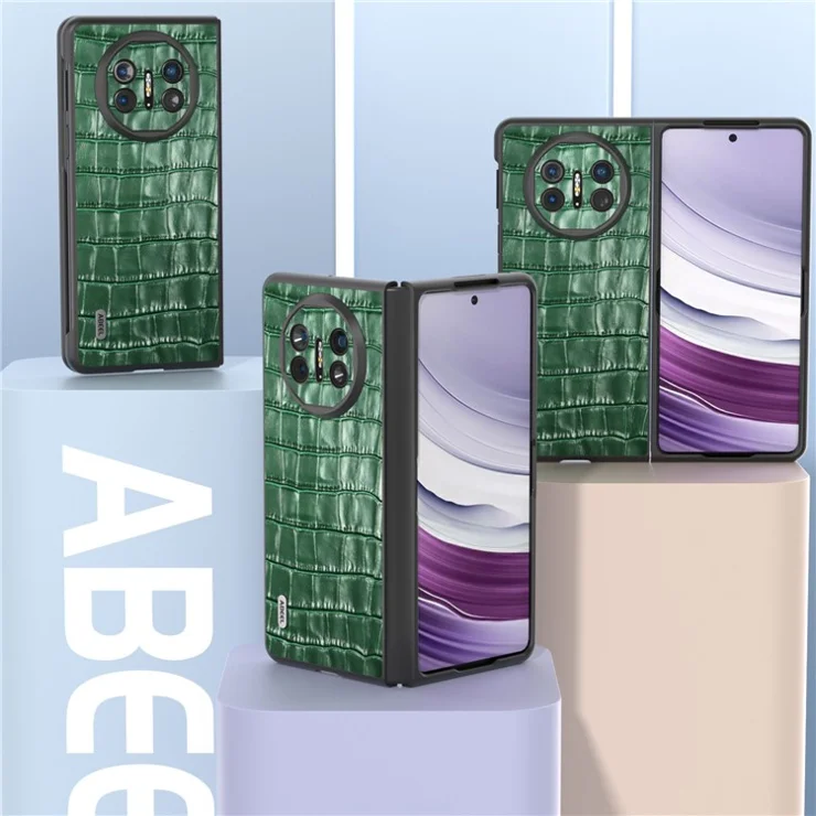 ABEEL For Huawei Mate X5 Protective Case Genuine Cow Leather+PC Crocodile Texture Cover - Green