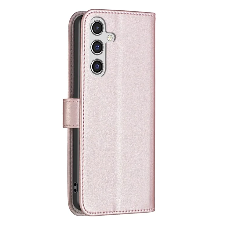 BINFEN COLOR BF17 For Samsung Galaxy A15 4G Case Leather Wallet Phone Cover - Rose Gold