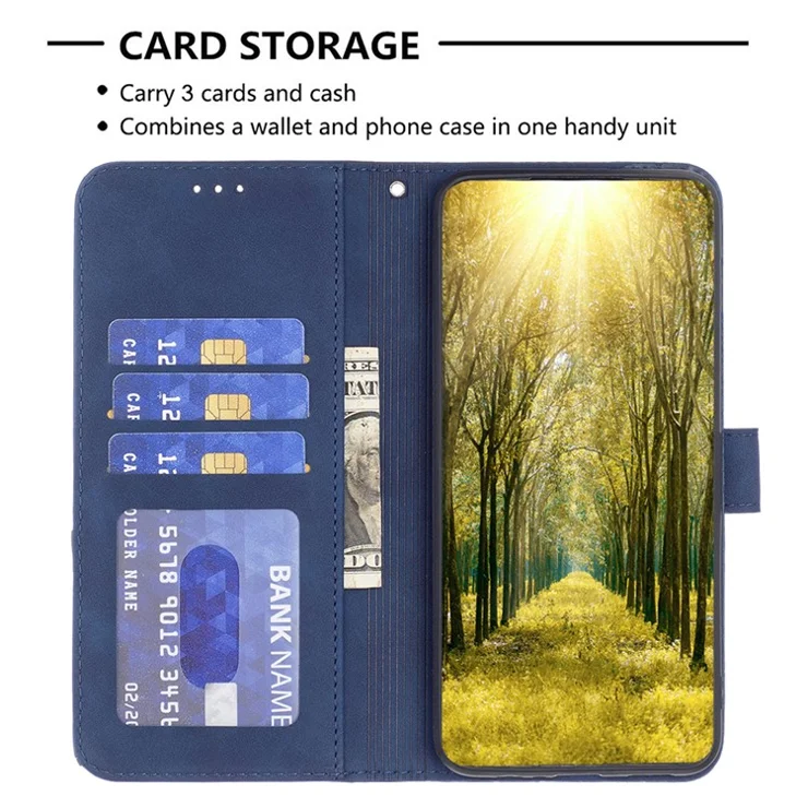 BINFEN COLOR For Samsung Galaxy A15 4G Phone Cases Wallet Stand Geometry Imprinted Leather Cover - Blue