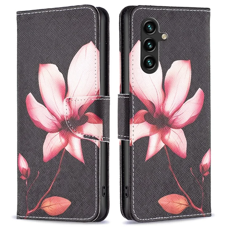 For Samsung Galaxy A15 4G Case Wallet PU Leather Pattern Printing Phone Cover - Lotus