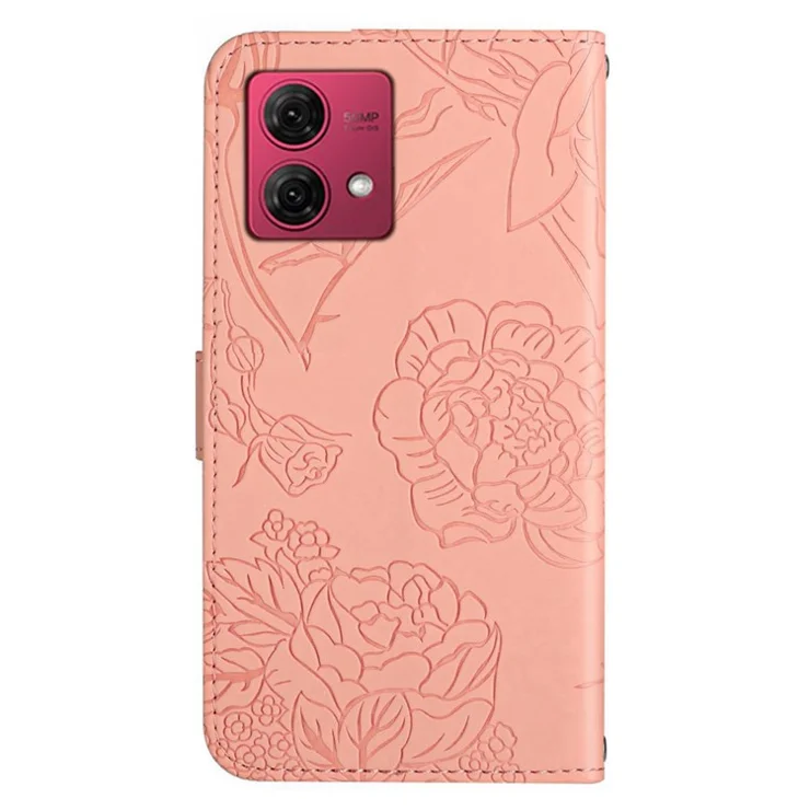 HT03 For Motorola Edge 40 Neo 5G Cover Leather Wallet Imprinted Phone Case with Hand Strap - Pink