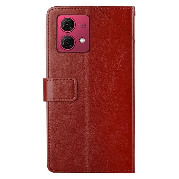 HT01 For Motorola Edge 40 Neo 5G Case Y-shaped Line Imprint Leather Phone Stand Cover - Brown