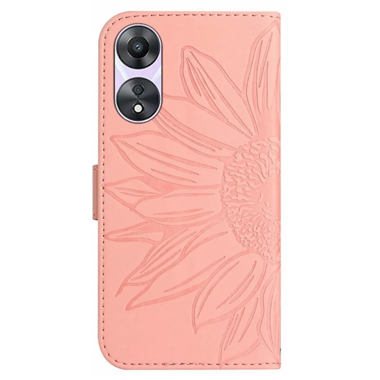 HT04 For Oppo A18 4G / A38 4G Cover Anti-fall Leather Wallet Phone Case with Wrist Strap - Light Pink
