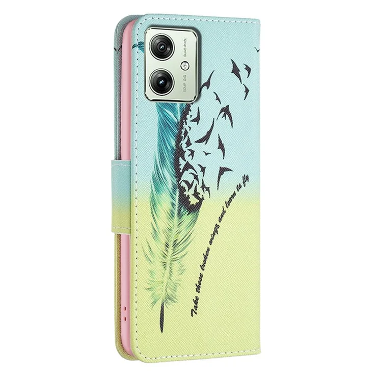 For Motorola Moto G54 5G Case Wallet Stand Pattern Printing Leather Phone Cover - Feather and Birds