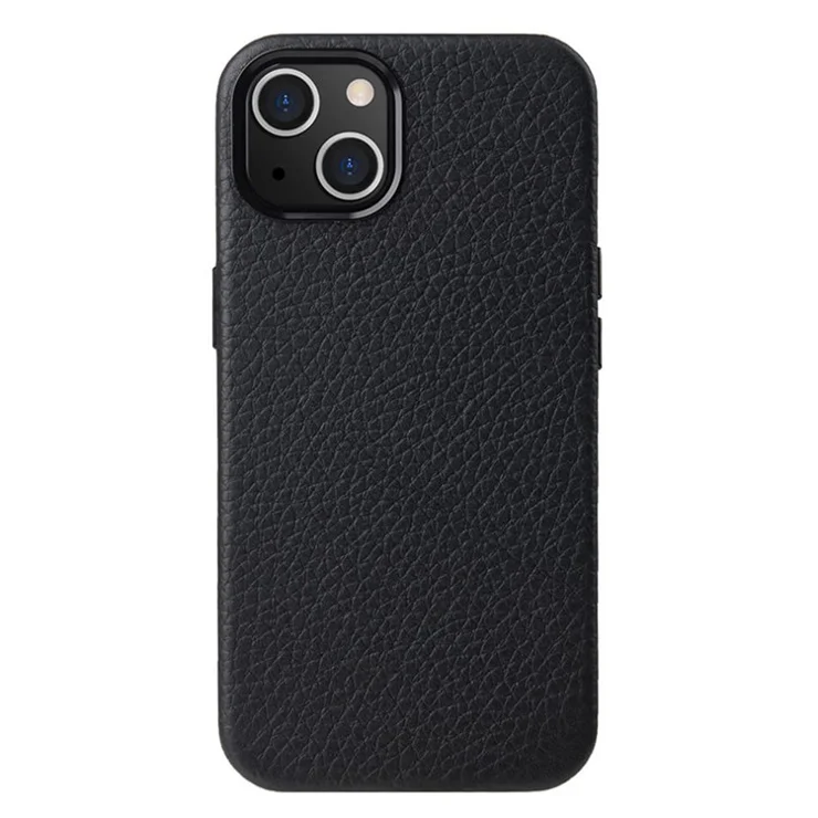 MELKCO For iPhone 14 Plus Case Magnetic Genuine Cow Leather+PC Anti-drop Phone Cover - Black