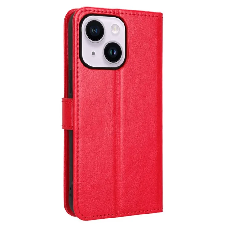 Phone Case for iPhone 15 Plus Cover Crazy Horse Texture Leather Wallet Stand Shell - Red