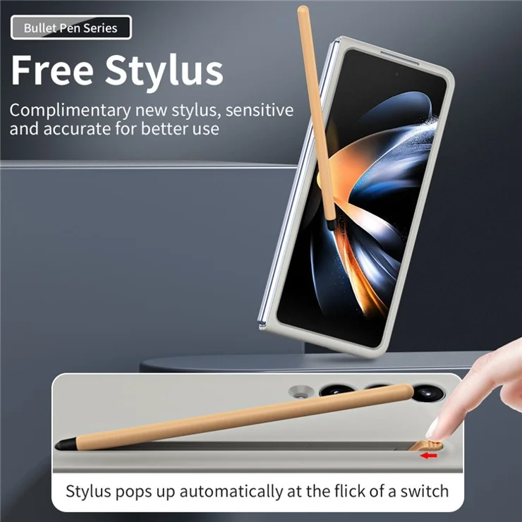 For Samsung Galaxy Z Fold3 5G Case Folding Phone Cover with Stylus Pen and Tempered Glass Screen Film - Light Grey