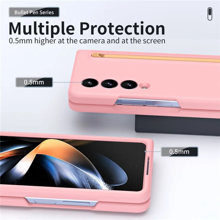 For Samsung Galaxy Z Fold3 5G Case Folding Phone Cover with Stylus Pen and Tempered Glass Screen Film - Pink