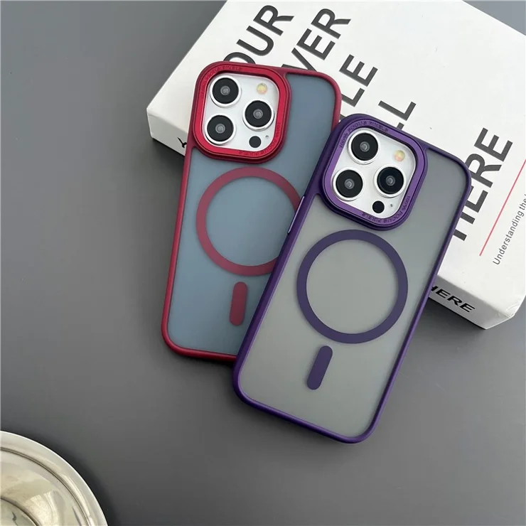 Soft TPU+Hard PC Case for iPhone 15 Pro Max Shockproof Case Compatible with MagSafe Matte Phone Cover - Red