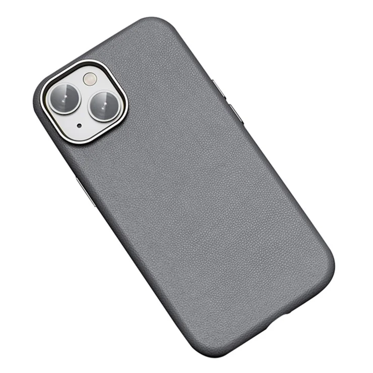For iPhone 15 Case Compatible with MagSafe PU Leather+TPU Phone Cover - Grey