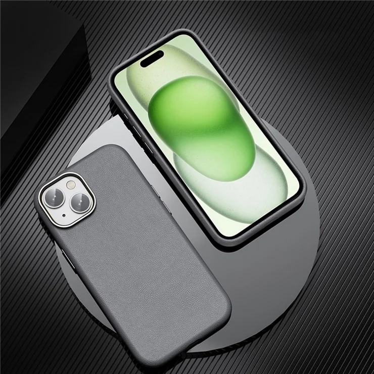 For iPhone 15 Case Compatible with MagSafe PU Leather+TPU Phone Cover - Grey