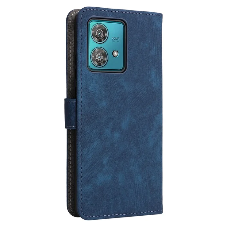 For Motorola Edge 40 Neo 5G Case PU Leather RFID Blocking Phone Cover with Strap - Blue