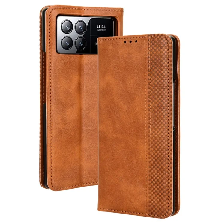 For Xiaomi Mix Fold 3 5G Folding Case Retro PU Leather Stand Phone Cover - Brown