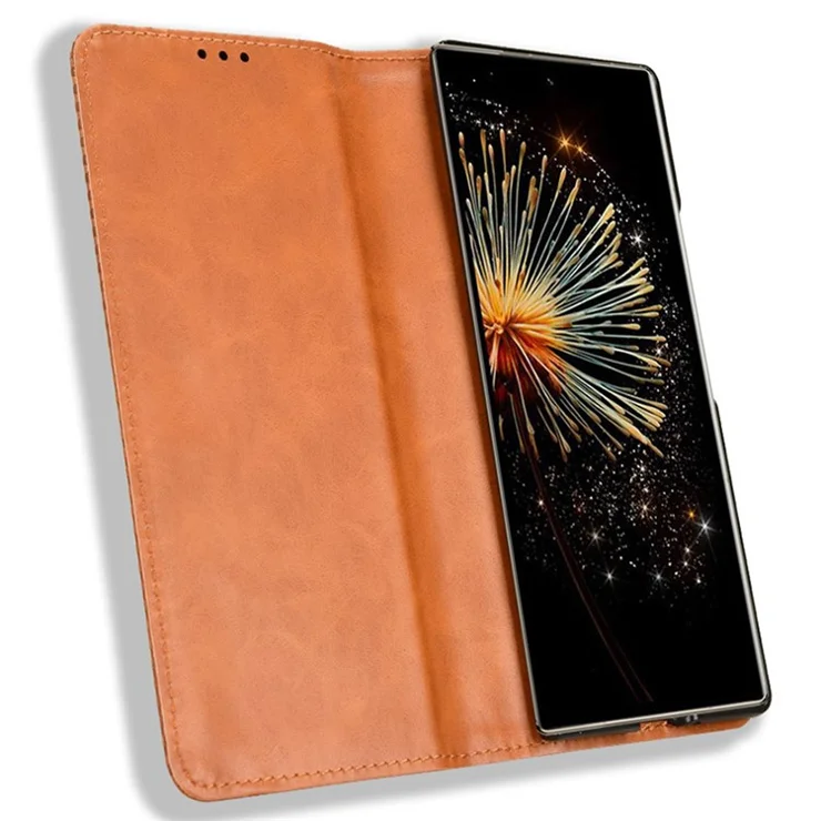 For Xiaomi Mix Fold 3 5G Folding Case Retro PU Leather Stand Phone Cover - Brown