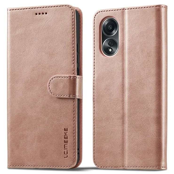 LC.IMEEKE Phone Shell for Oppo A78 4G Case PU Leather Stand Wallet Cover - Rose Gold