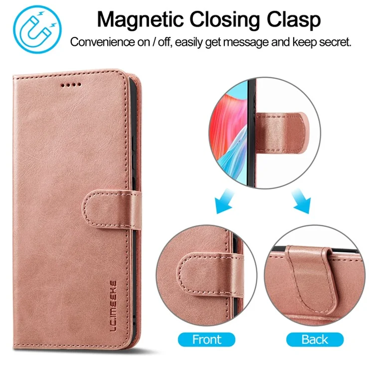 LC.IMEEKE Phone Shell for Oppo A78 4G Case PU Leather Stand Wallet Cover - Rose Gold
