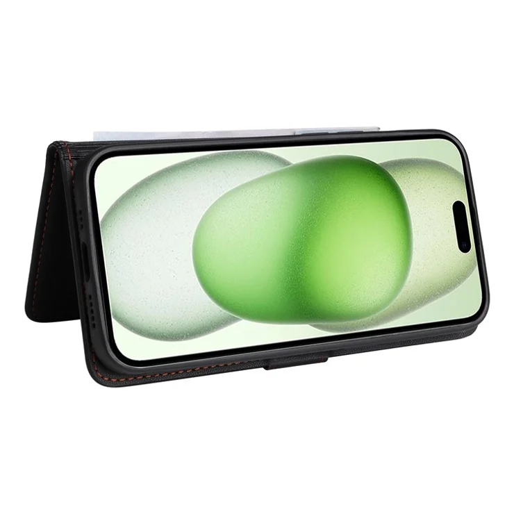 For iPhone 15 Plus Magnetic Case BETOPNICE Detachable PU Leather Phone Cover with Strap - Black