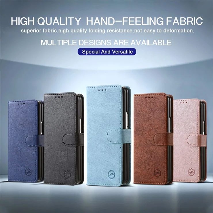 For Samsung Galaxy Z Fold4 5G Case PU Leather Shockproof Case Solid Color Wallet Phone Cover - Baby Blue