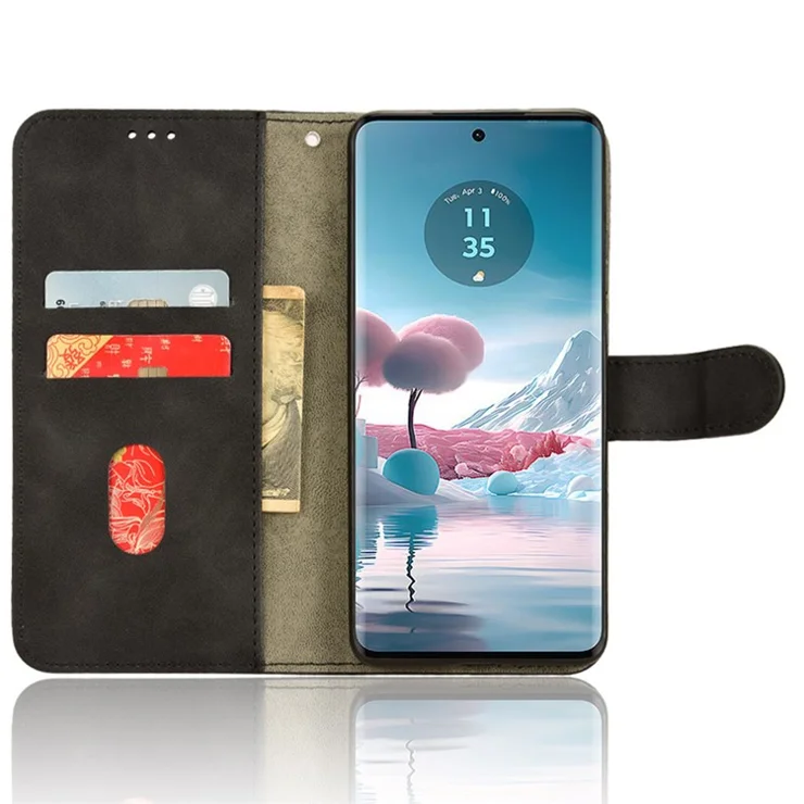 For Motorola Edge 40 Neo 5G Case PU Leather Wallet Stand Slim-Fit Phone Cover - Black