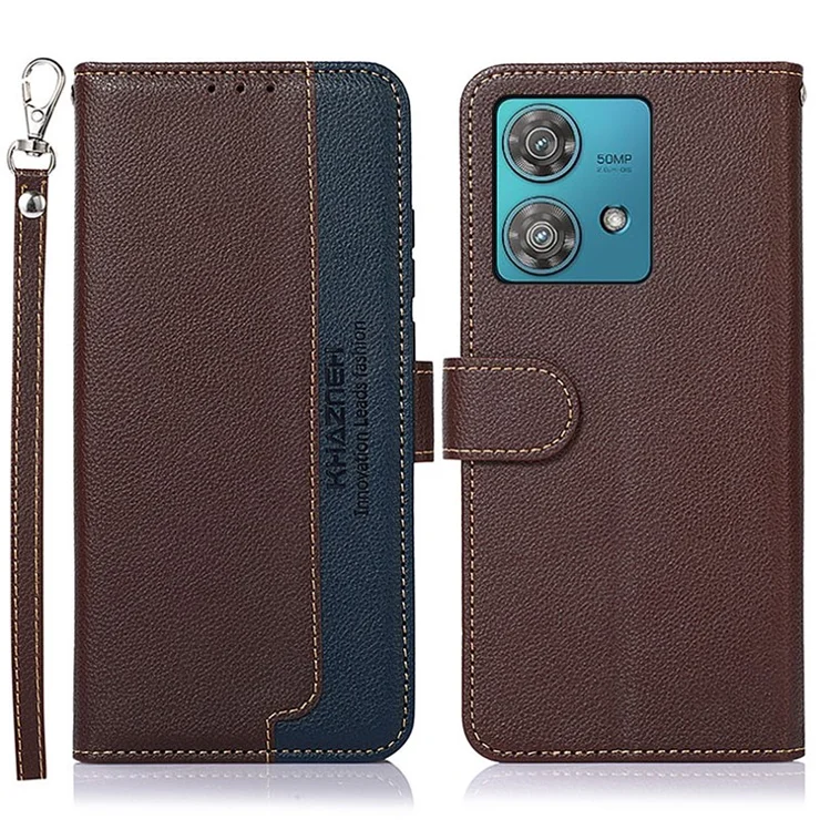 KHAZNEH For Motorola Edge 40 Neo 5G Shockproof Phone Case RFID Blocking Wallet Leather Cover - Brown