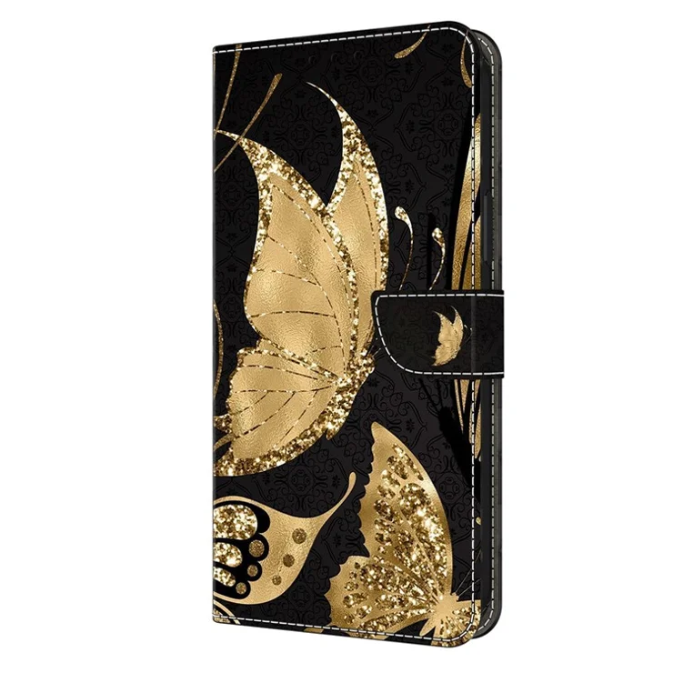 For Samsung Galaxy A24 4G (162.1 x 77.6 x 8.3mm) Case Shockproof Wallet Phone Cover - Golden Butterfly