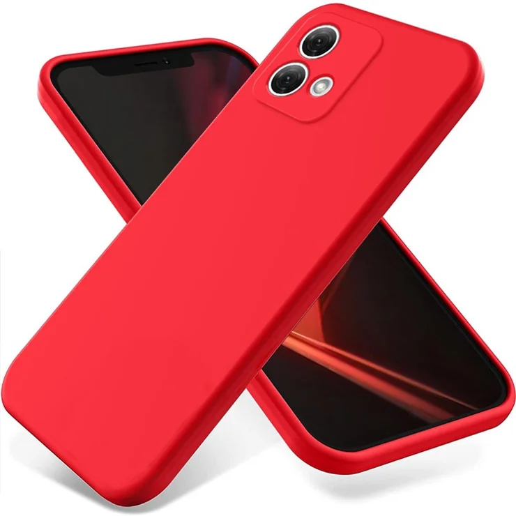 For Motorola Moto G84 5G Phone Case Anti-Scratch Phone Cover Liquid Silicone Phone Shell with Strap - Red