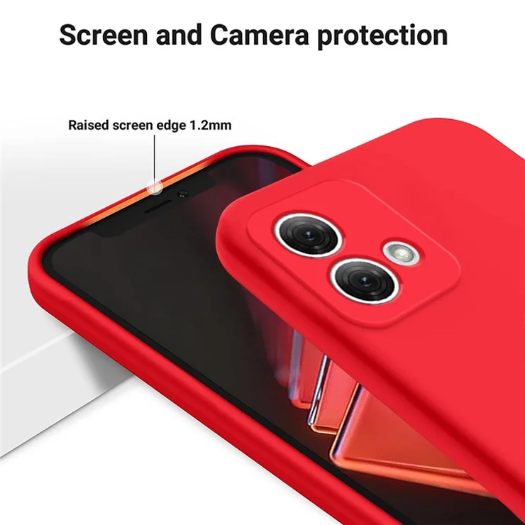 For Motorola Moto G84 5G Phone Case Anti-Scratch Phone Cover Liquid Silicone Phone Shell with Strap - Red